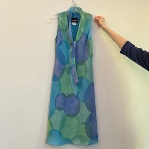 Sleeveless chiffon green blue purple circle dress